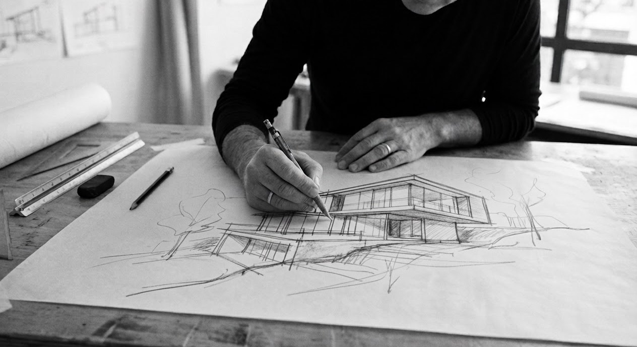 Arquitecto dibujando un proyecto a mano