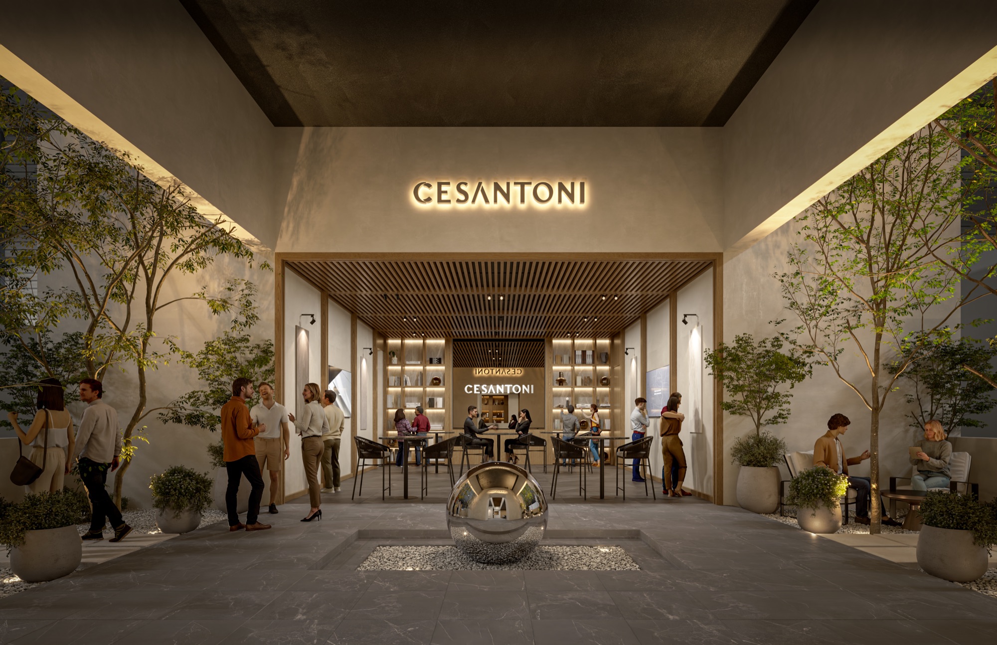 Showroom Cesantoni con personas en el interior